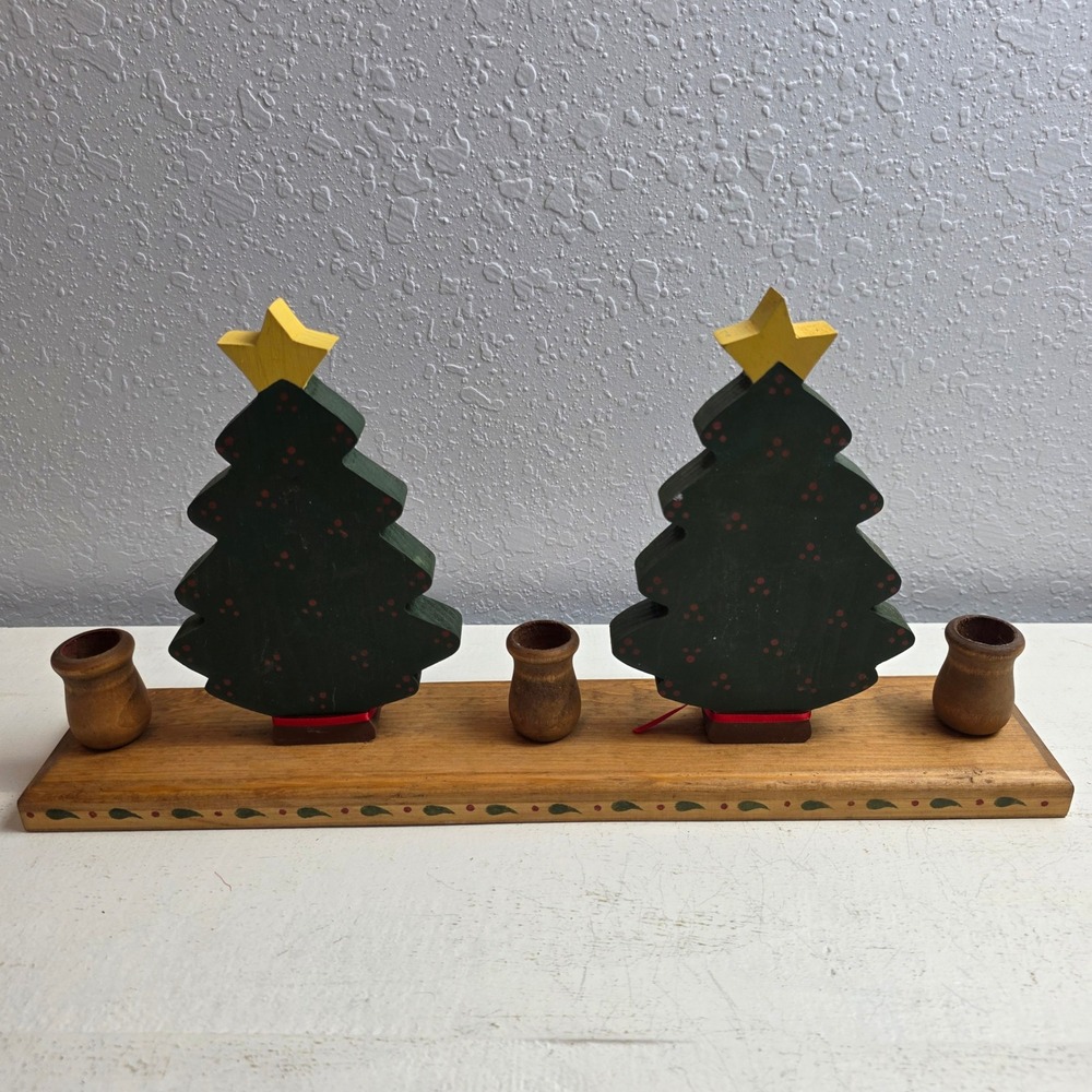 Vintage Wooden Christmas Trees Candlestick Holder Vintage Farmhouse Holiday - Picture 8 of 8